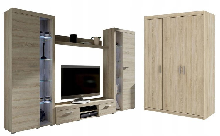 Meblościanka z szafą Dąb sonoma SAMBA BIG