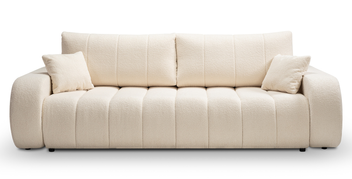 Beżowa kanapa rozkładana do salonu BLISS z pojemnikiem