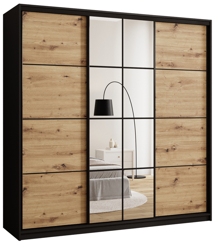 Loftowa szafa przesuwna z lustrem 200 cm z drążkami i półkami EDGE