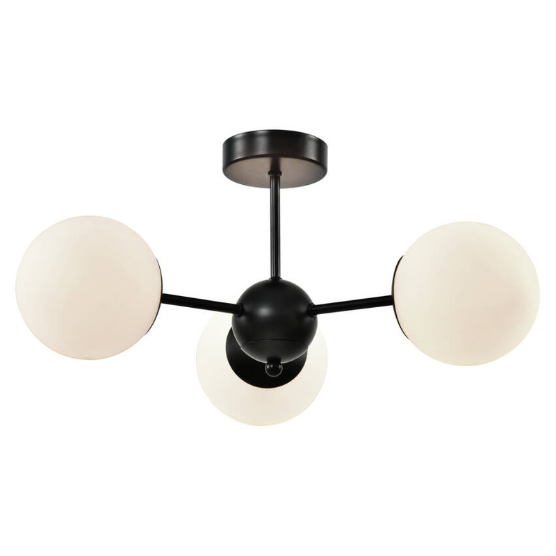 Czarna lampa wisząca 3-płomienna z białymi kloszami do salonu CALARI