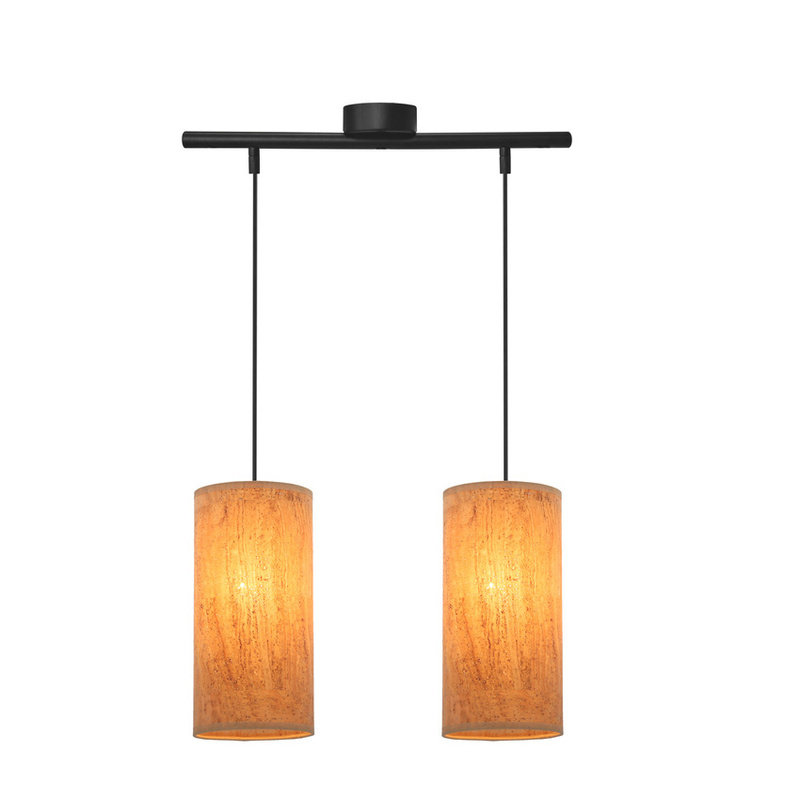 Czarna lampa wisząca 2-płomienna do salonu ARAGONA abażur korkowy