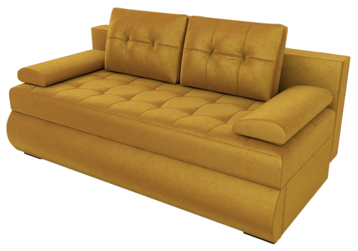 Musztardowa kanapa rozkładana na sprężynach GANDIA