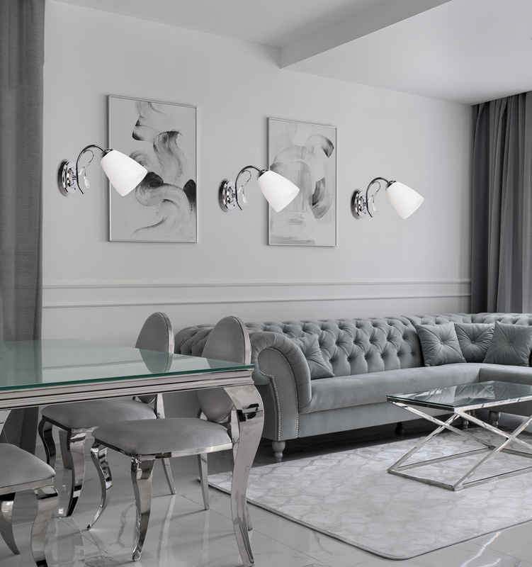 Biało-srebrny kinkiet ścienny z kloszem do salonu URSELLA chrom