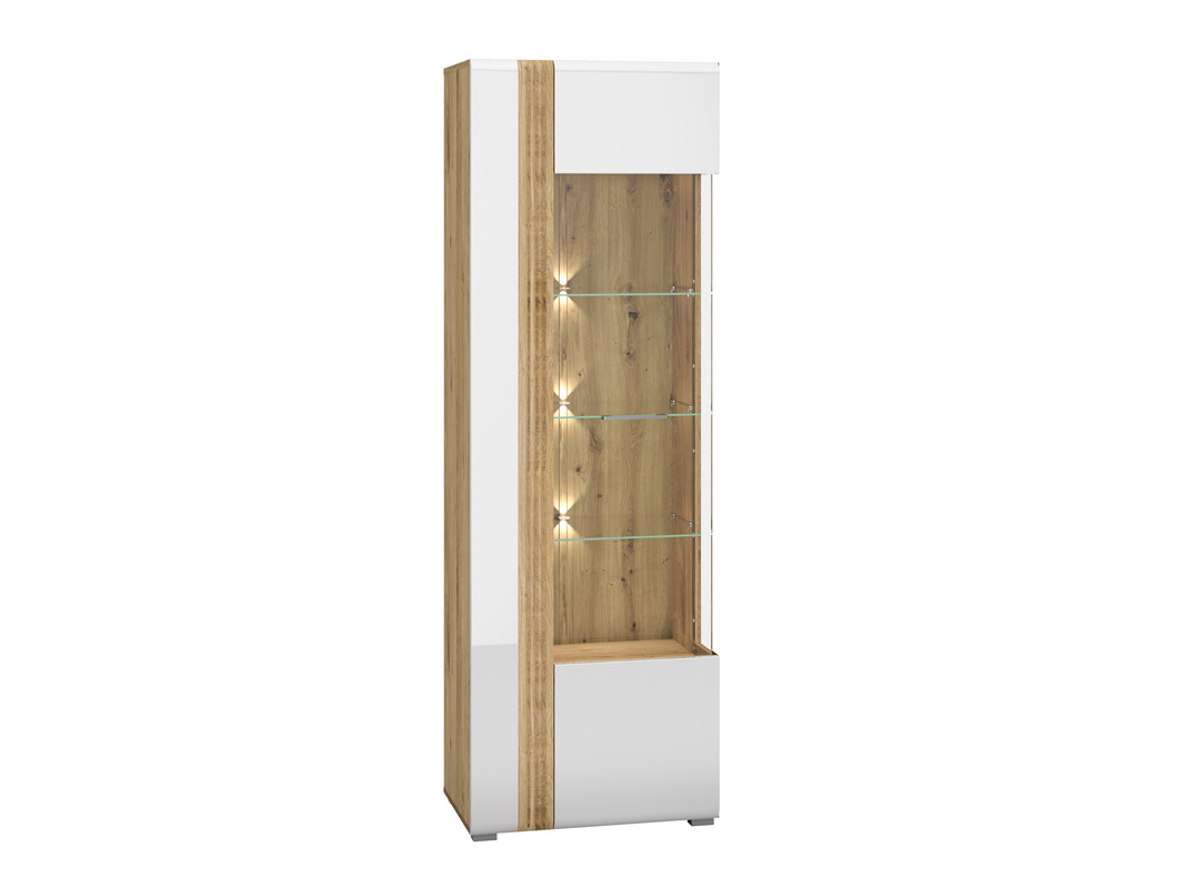 Witryna do salonu ze szklanymi półkami 65 cm ADAGIO biały połysk