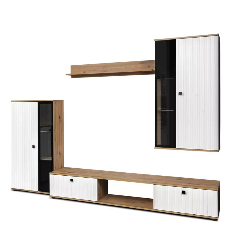 Meblościanka do salonu z witryną frezowane fronty KUBA