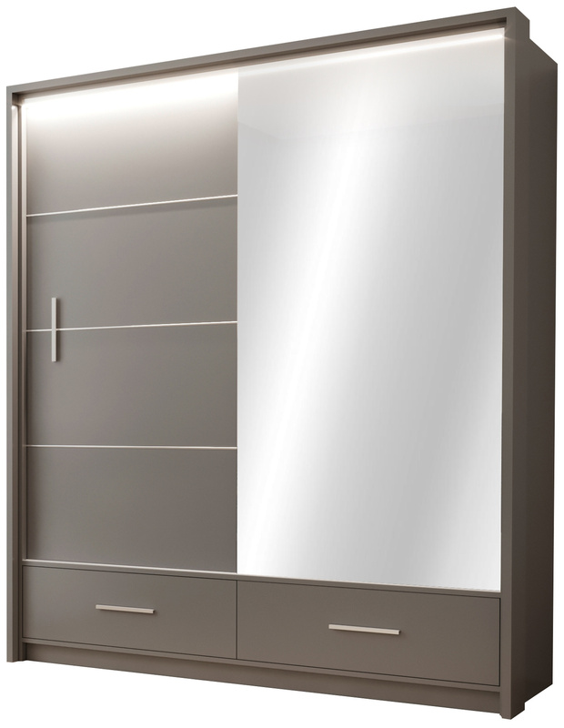 Grafitowa szafa przesuwna 208 cm z lustrem i półkami MESTRE