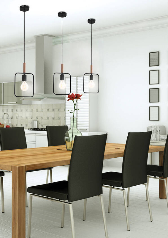 Czarna lampa wisząca z regulacją wysokości do salonu FRAME metal drewno