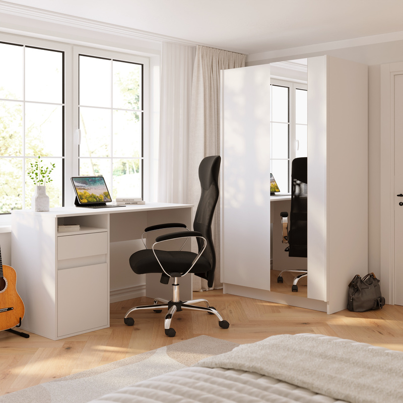 Zestaw mebli do pokoju młodzieżowego biurko 120 cm i szafa przesuwna 100 cm