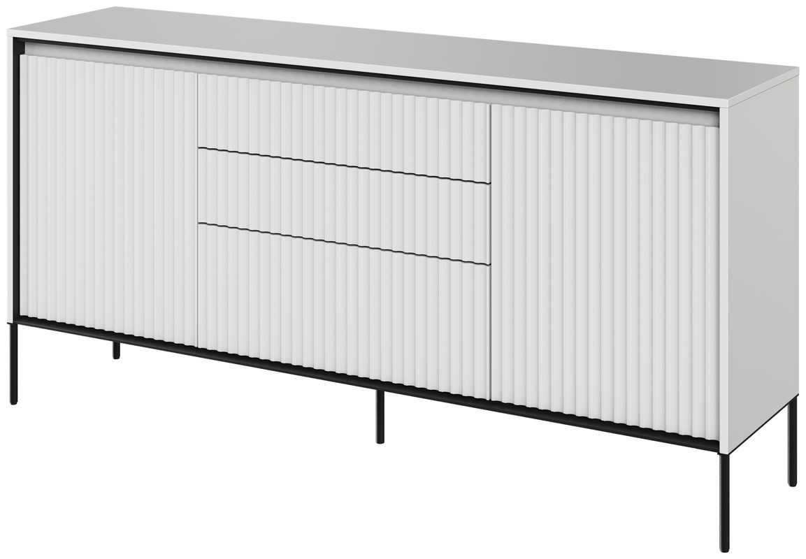 Szeroka komoda do salonu z szufladami i frezowanymi frontami TREND