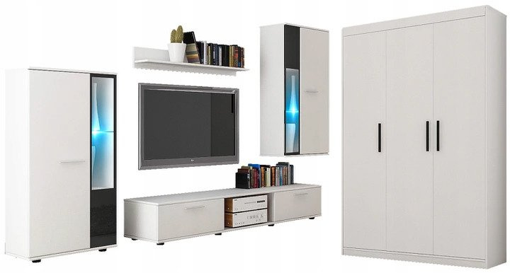 Meblościanka z szafą trzydrzwiową biały mat KUBA