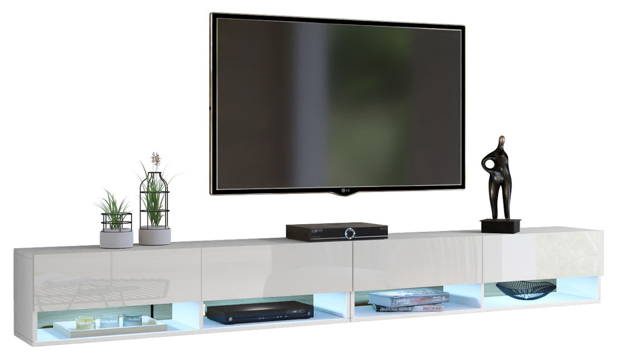 Nowoczesne białe szafki RTV 280 cm PREMIUM QUAD