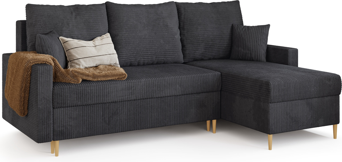 Szary narożnik z funkcją spania i pojemnikiem do salonu FELIO sztruks