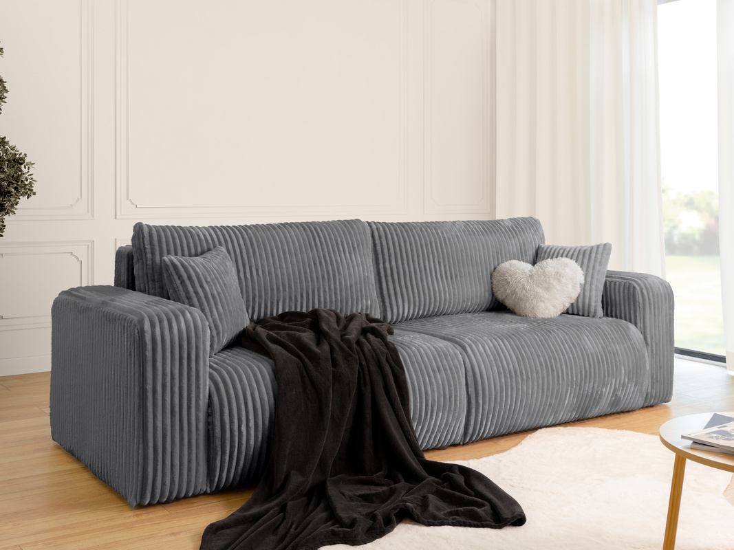 Rozkładana kanapa do salonu z funkcją spania i pojemnikiem TILIO szara