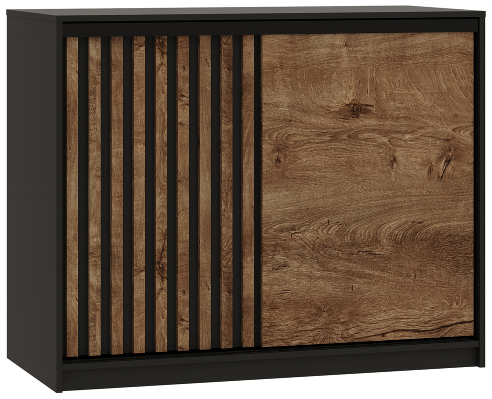 Dwudrzwiowa komoda przesuwna z lamelami i szufladami 120 cm LOFT