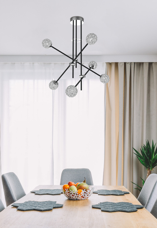 Czarna lampa wisząca 6-punktowa do salonu PAKSOS regulowana wysokość