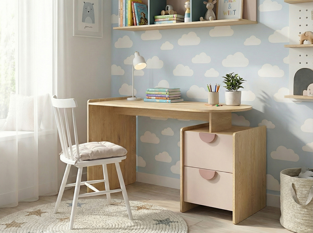 Biurko 120 cm do pokoju młodzieżowego z szufladami LOLLIE dąb cremona