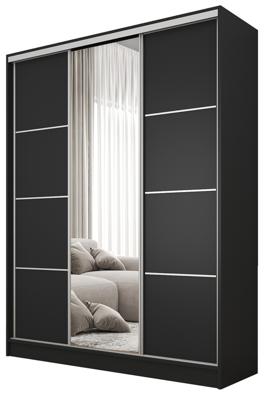 Nowoczesna szafa przesuwna 150 cm z lustrem BEST półki szuflady