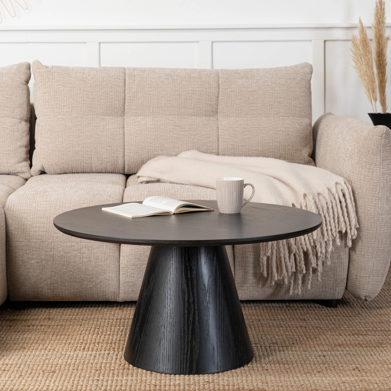 Okrągły stolik kawowy 80 cm do salonu czarny CALDERO MAX