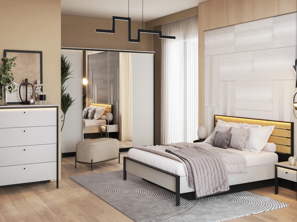 Zestaw mebli do sypialni GRIS oświetlenie LED