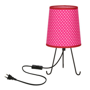 Czarna lampa stołowa do salonu SMALLY abażur fuksja w kropki