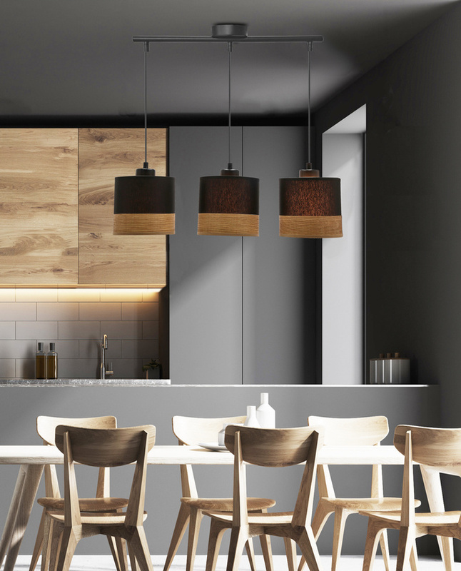 Czarna lampa wisząca 3-płomienna do salonu PINO abażur czarny fornir