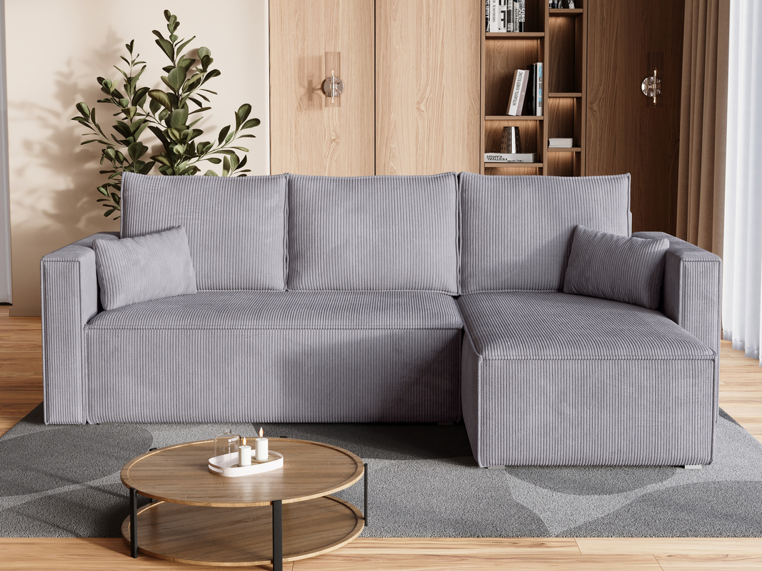 Szara kanapa narożna z funkcją spania TOP sztruks