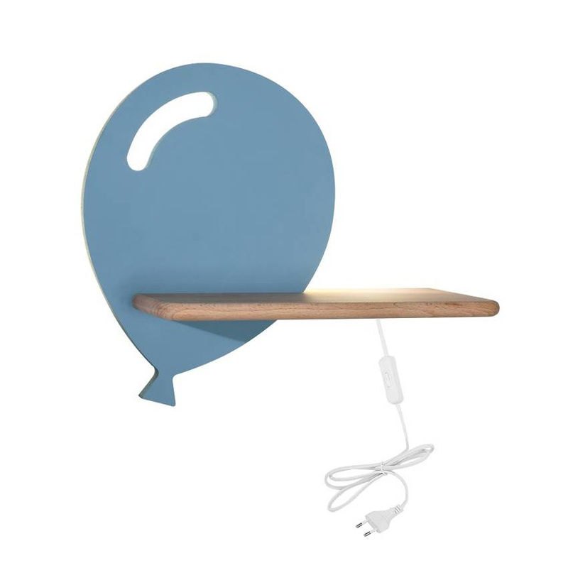 Niebieski kinkiet LED do pokoju dziecka z półką Balon IQ Kids MDF