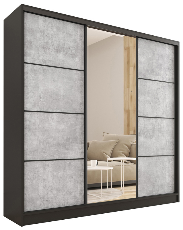 Pojemna szafa z lustrem 180 cm LOFT beton mat