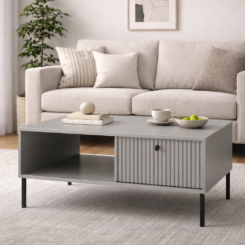 Szary nowoczesny stolik kawowy do salonu IRYS z szafką