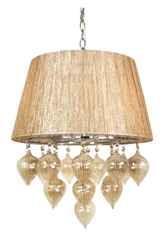 Beżowa lampa wisząca na łańcuszku do salonu ELISSA metal tekstylna