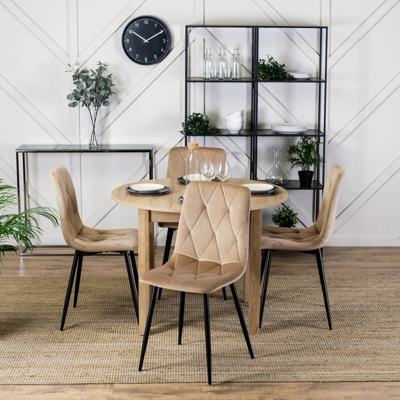 Beżowe krzesło do jadalni na metalowych nogach ROBBI welur