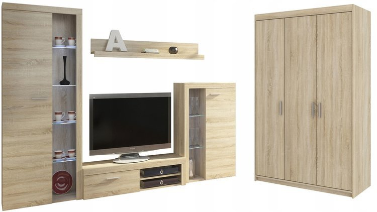 Meblościanka z szafą trzydrzwiową Dąb sonoma SAMBA