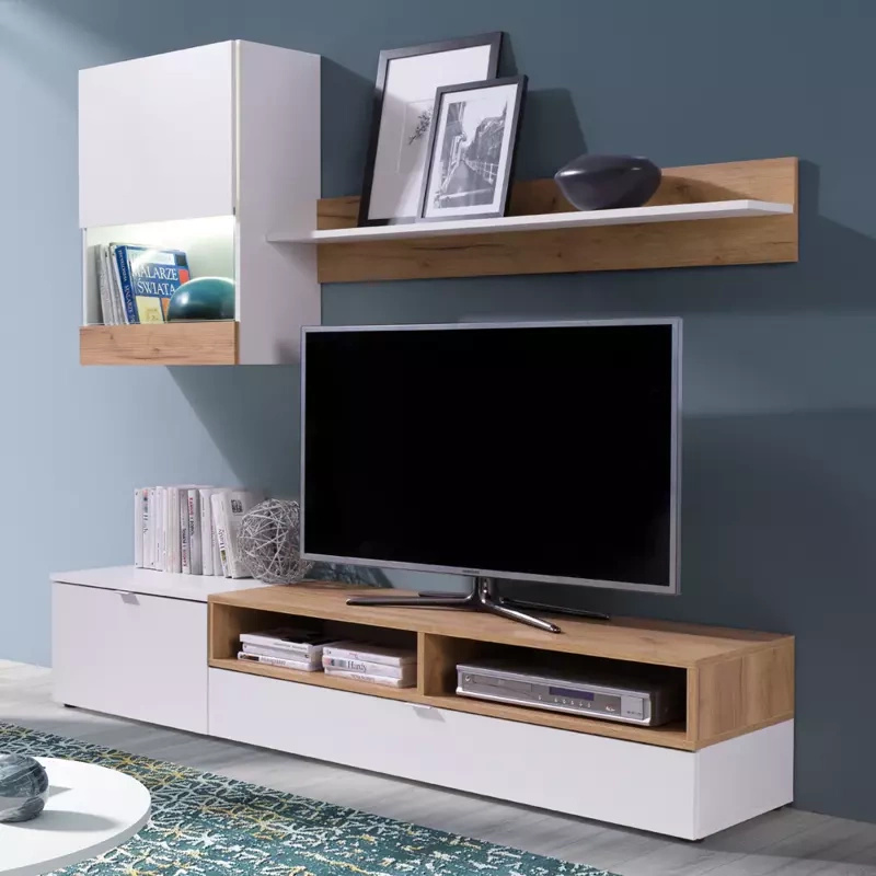 Meblościanka do salonu biały+dąb złoty RICO