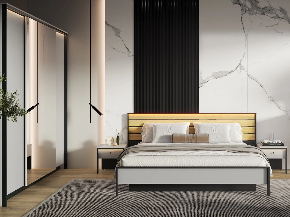 Komplet mebli do sypialni z oświetleniem LED GRIS