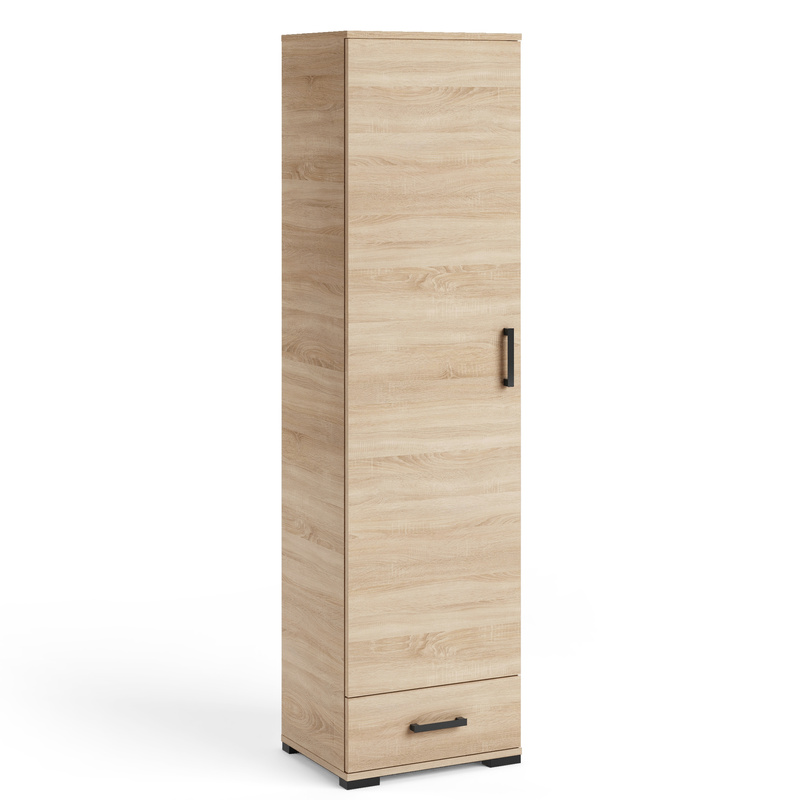 Regał 50 cm zamknięty na książki do salonu z szufladą FIORA dąb sonoma