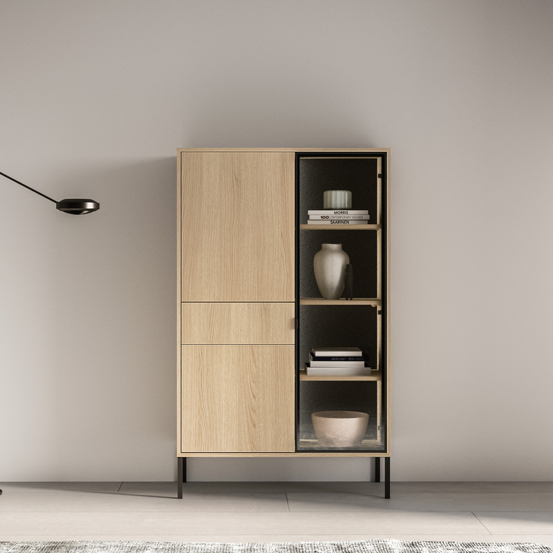 Witryna na książki 92 cm przeszklona do salonu BANELI dąb lindberg