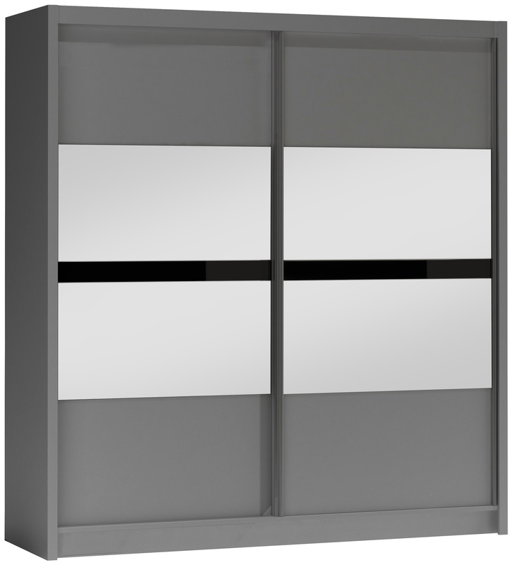 Grafitowa szafa przesuwna z półkami i lustrem 203 cm BREGO