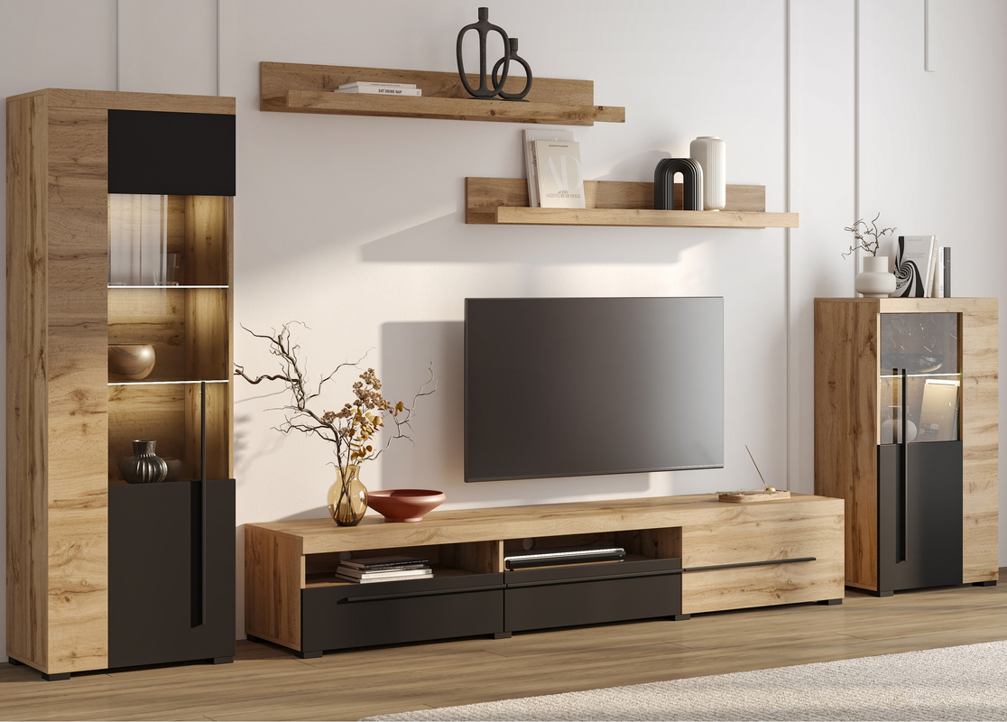 Nowoczesna meblościanka dąb wotan do salonu ROGER