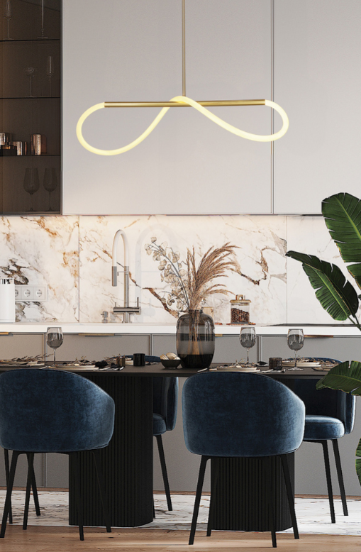 Złota lampa wisząca LED 100 cm do salonu SUPREME biały 22W 3000K