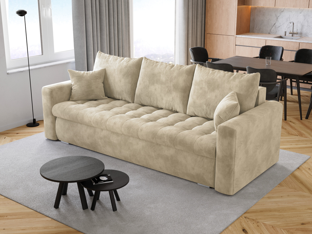 Kremowa kanapa rozkładana z funkcją spania do salonu LUIS