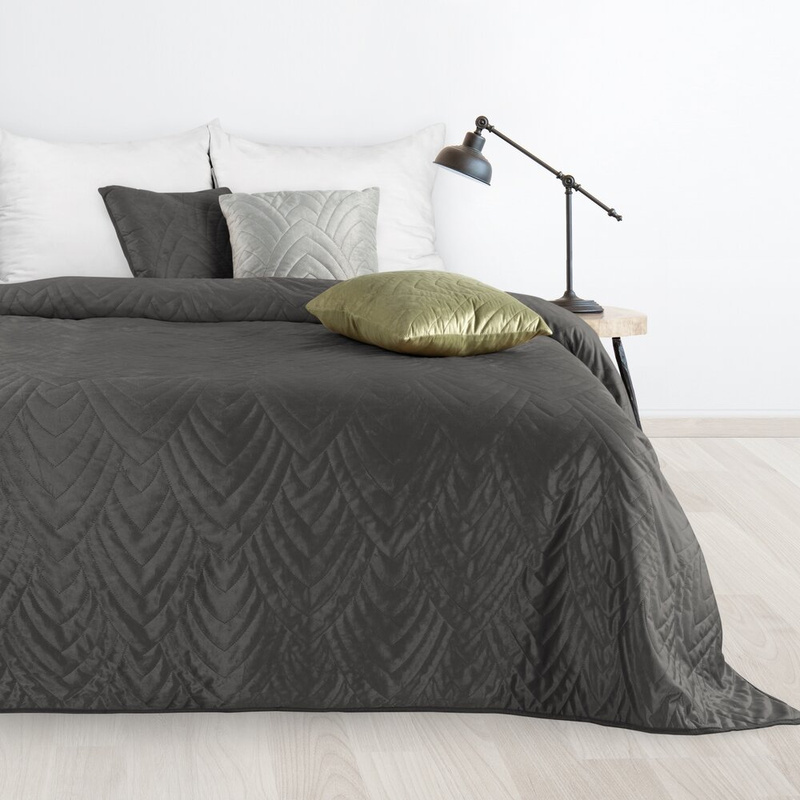 Narzuta welurowa 200x220 cm FLEXY grafitowa na łóżko