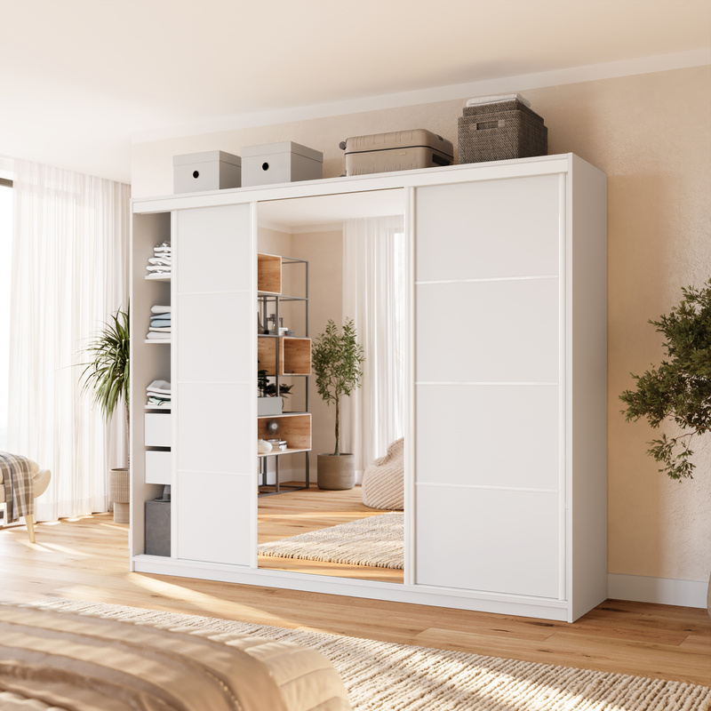 Biała szafa przesuwna z lustrem 250 cm VITA