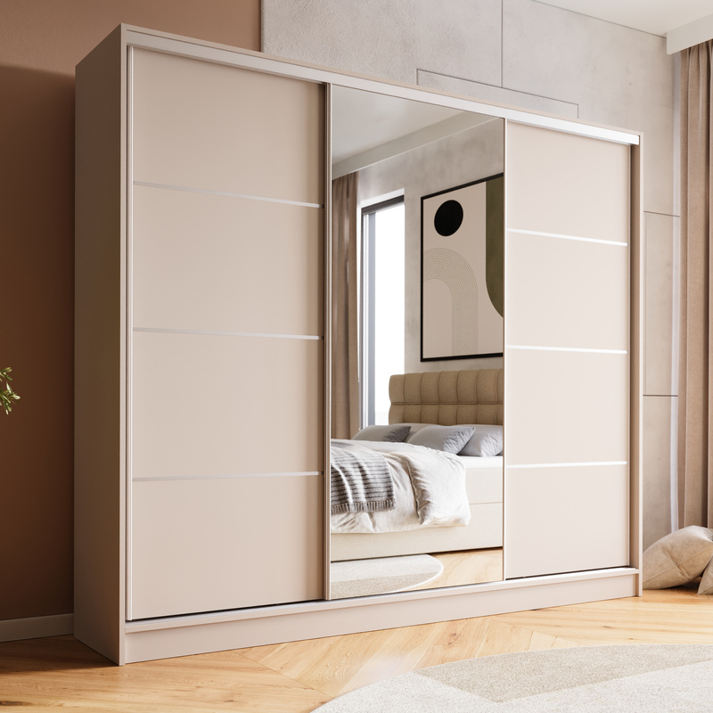 Szafa przesuwna z lustrem 250 cm do sypialni BEST kaszmir