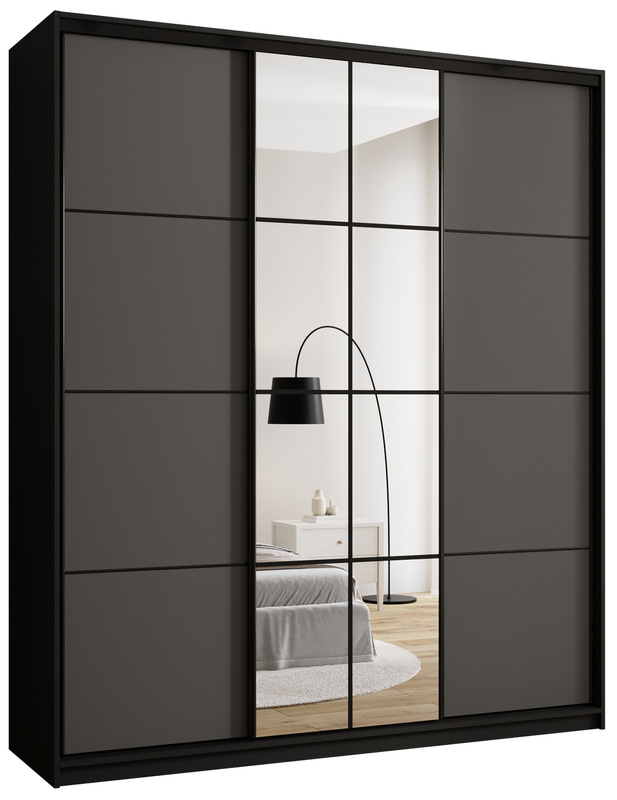Wysoka grafitowa szafa przesuwna z lustrem 200 cm EDGE MAX