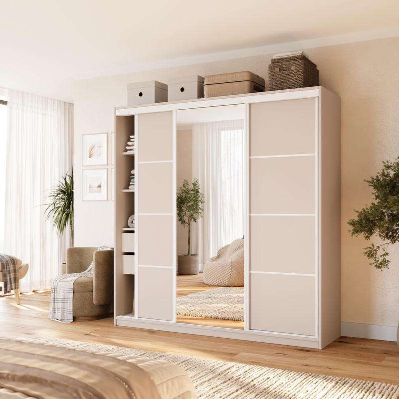 Beżowa szafa przesuwna z lustrem 200 cm VITA