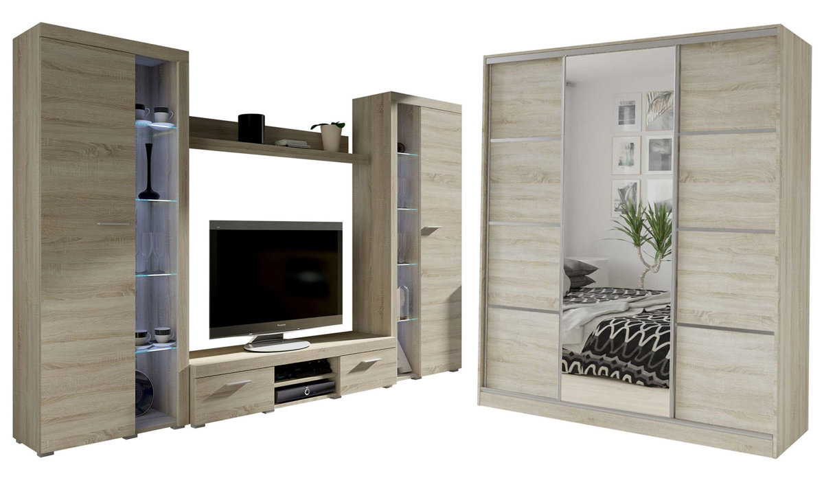 Meblościanka do salonu SAMBA BIG Szafa z lustrem TOP 180