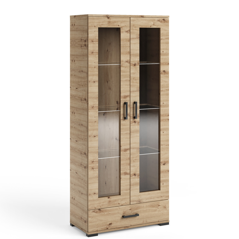 Witryna do salonu 80 cm dwudrzwiowa z szufladą FIORA dąb sonoma