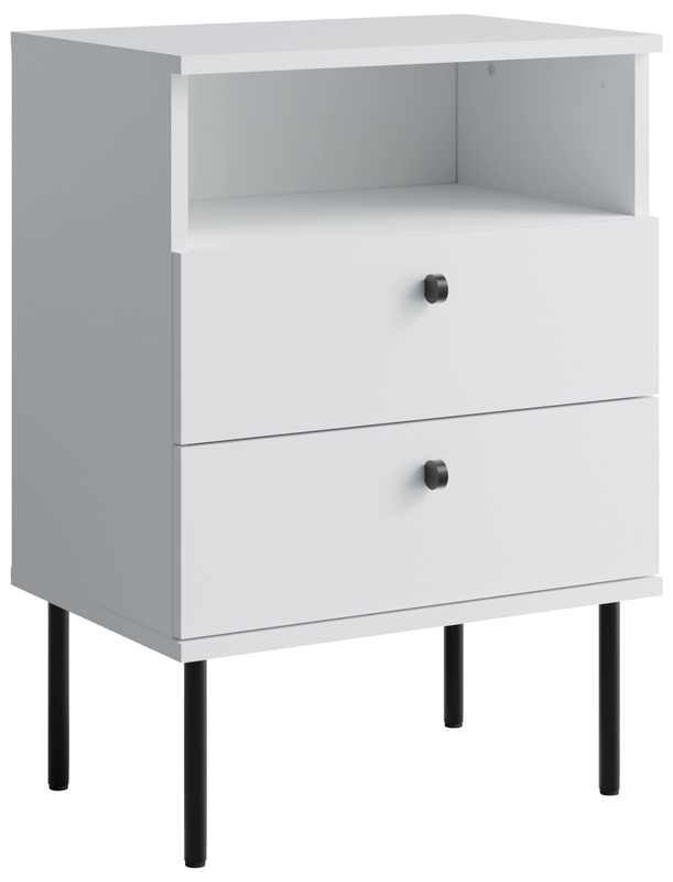 Biała szafka nocna do sypialni HIGHLANDER z szufladami