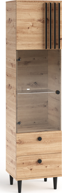 Witryna wysoka 50 cm na alkohol do salonu LERON dąb artisan szklana półka