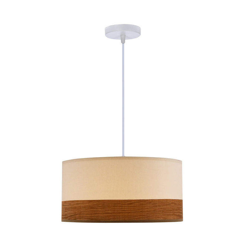 Biała lampa wisząca do salonu BIANCO abażur biało-orzechowy E27